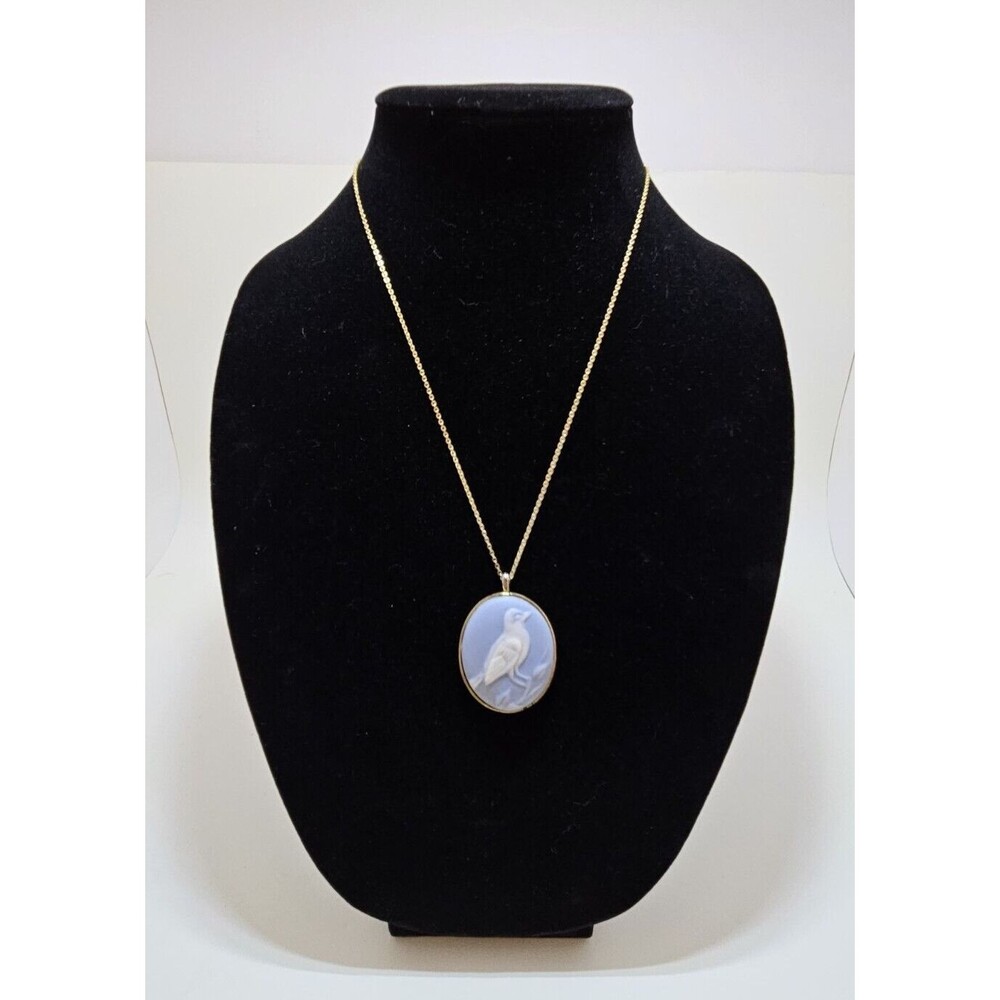 Vintage Blue Bird Cameo Silver Gold Locket Photo/Keepsake Victorian Necklace